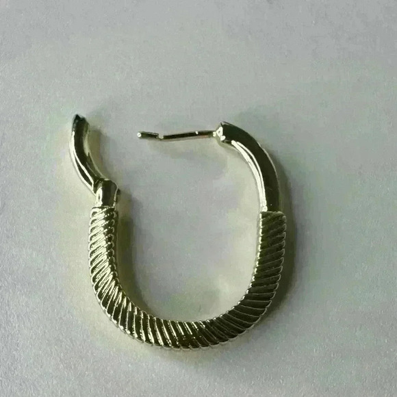 Gold Hoop Earrings with Simulated Stones Safety Latch - Picture 6 of 6